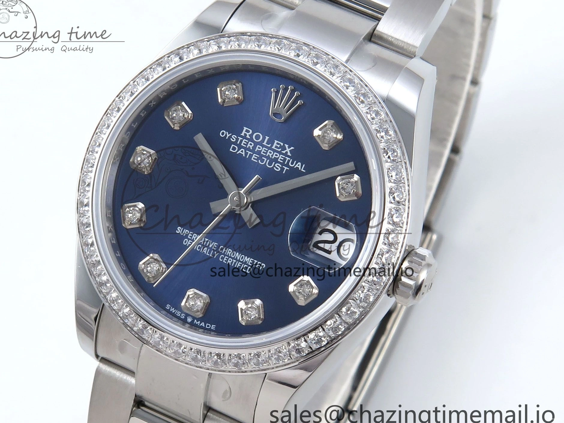 MiroTime 0421 TravelReady DateJust 31 278384RBR ARF 1:1 Best Edition 904L Steel Blue Diamonds Dial Diamonds Bezel on SS Oyster Bracelet ETA 434